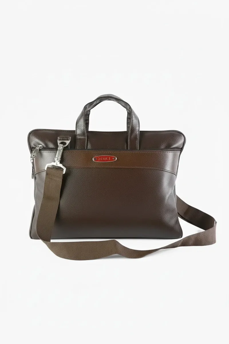 Solid Faux Leather Laptop Messenger Bag for Men