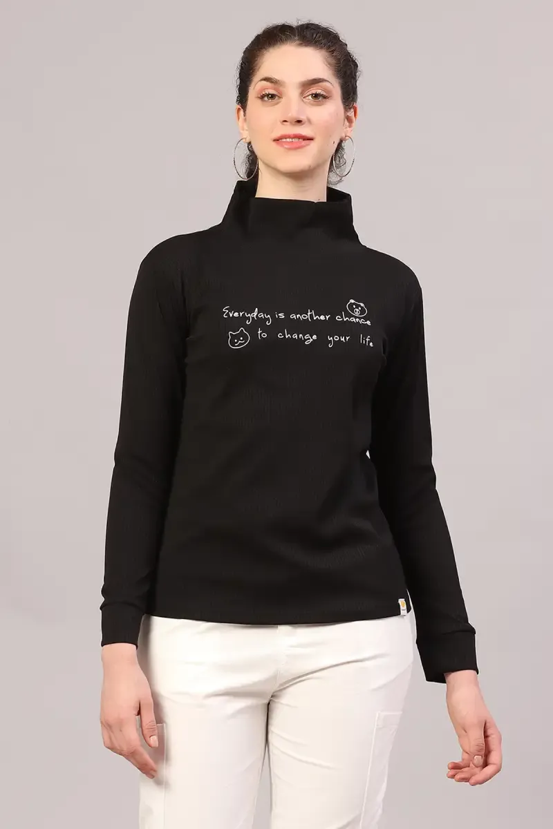 Viscose Typographic Printed T-Shirt for Women 014553XLBLA