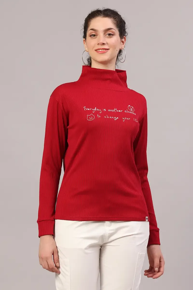 Viscose Typographic Printed T-Shirt for Women 014553XLRED