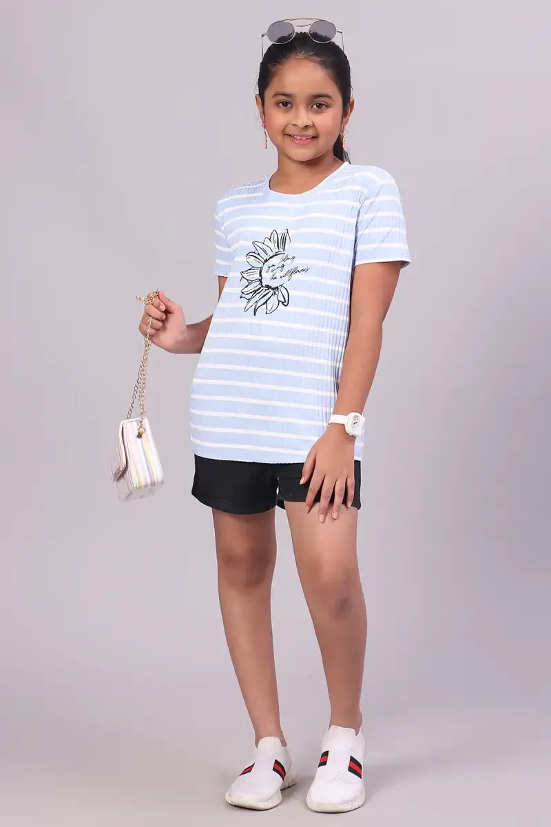 Cotton Hosiery Printed T-Shirt for Girl (10 - 17 Yrs) 0146081415YRSBLU