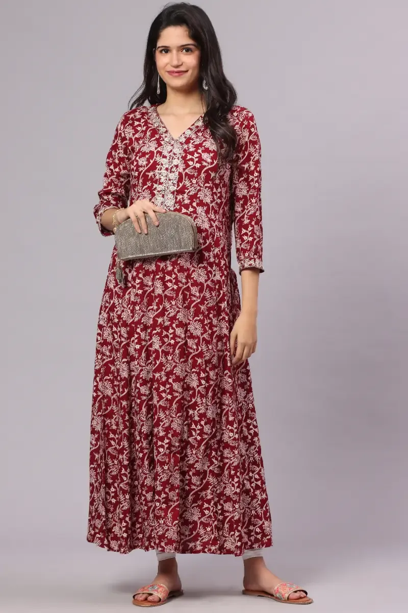 Cotton Blend Printed Dress for Women