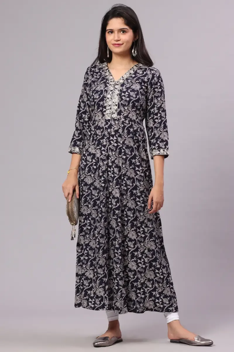 Cotton Blend Printed Dress for Women