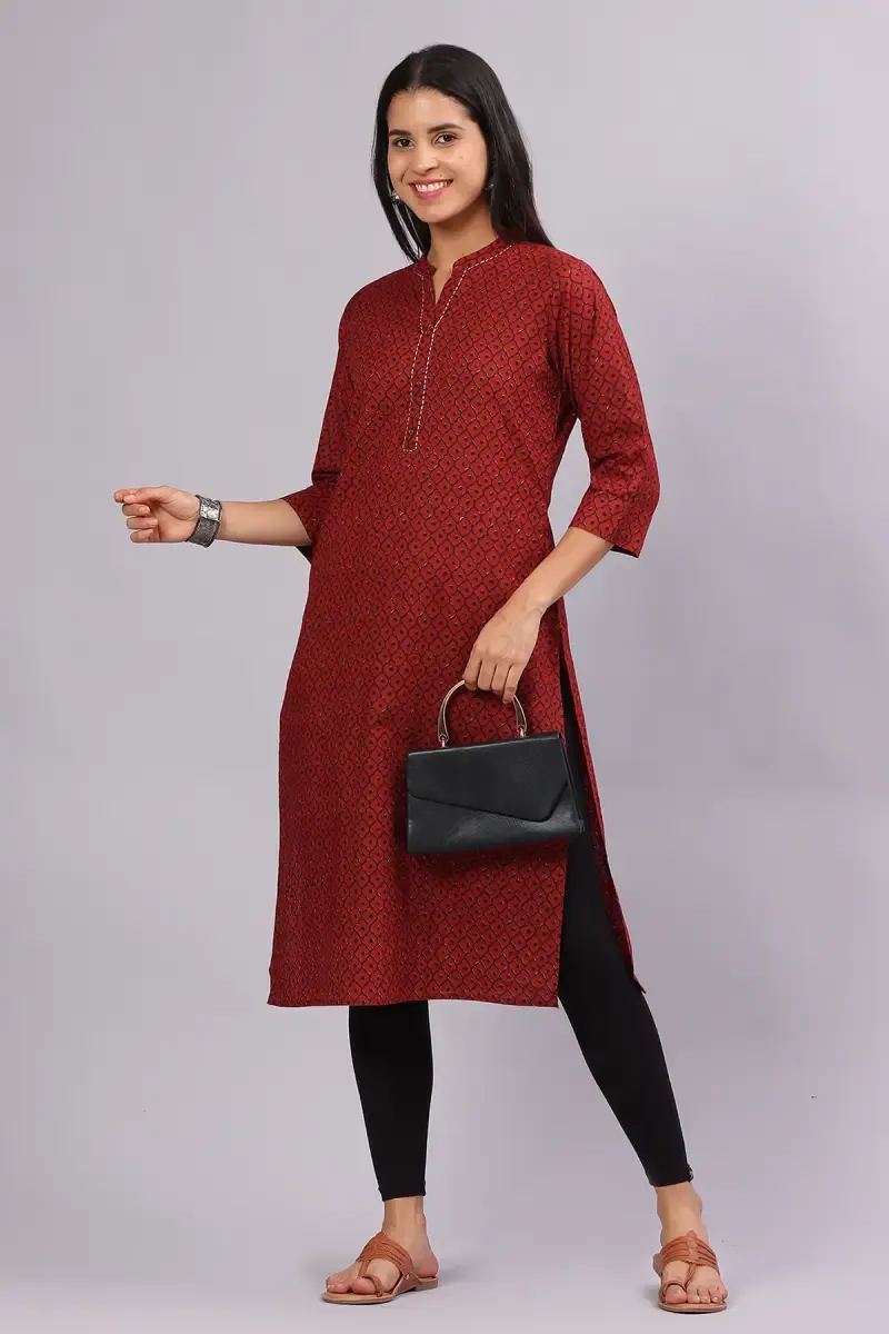 Cotton Printed Kurti for Women  01464040RED