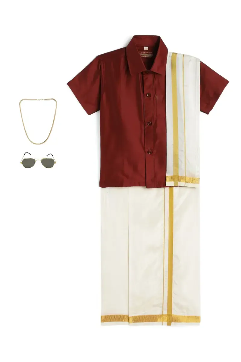 Boy's Art Silk Shirt & Dhoti with Angavasthuram 5 Pcs Set (Accessories Included) 014722MAR45YRS