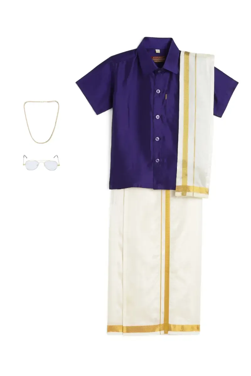 Boy's Art Silk Shirt & Dhoti with Angavasthuram 5 Pcs Set (Accessories Included) 014722VIO56YRS