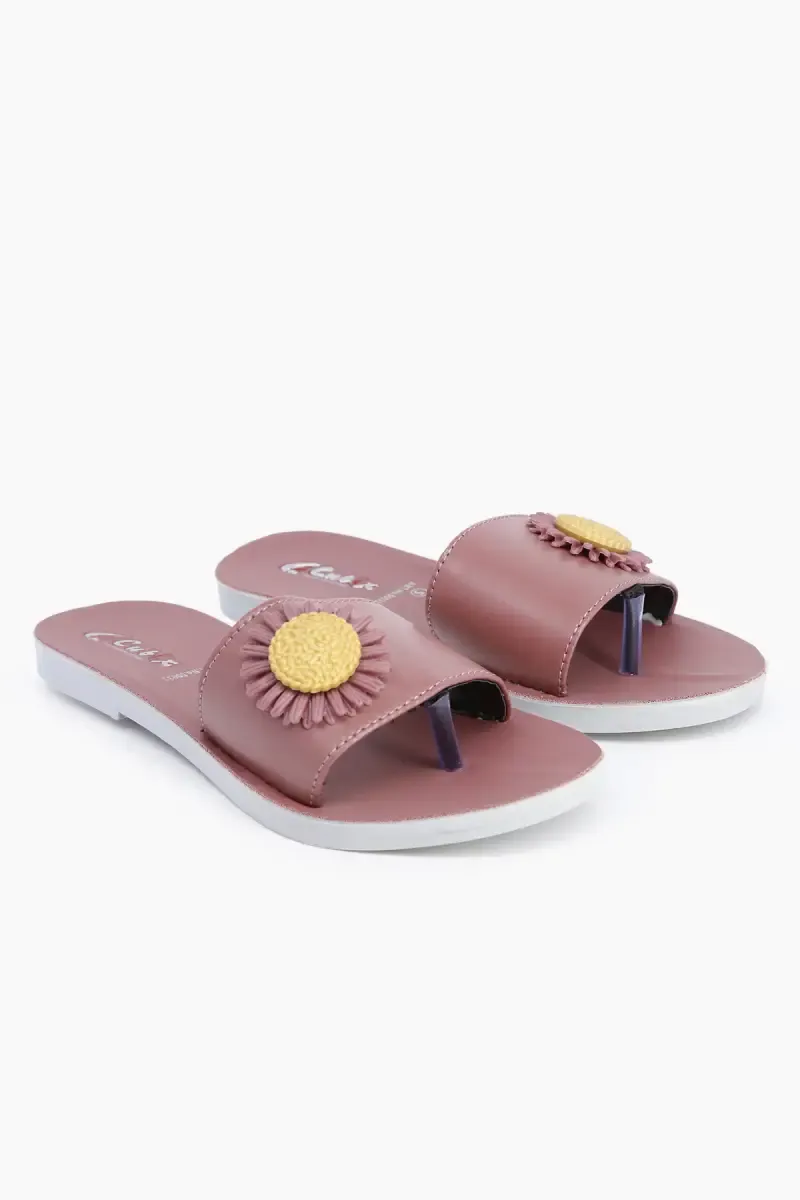 Synthetic Flat Slides for Women 0147758PIN