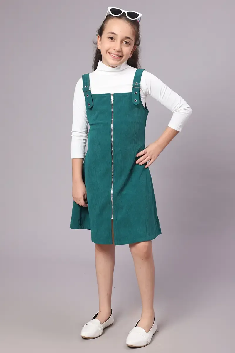 Girl's Corduroy Solid Dungaree Set (4-17 Yrs)