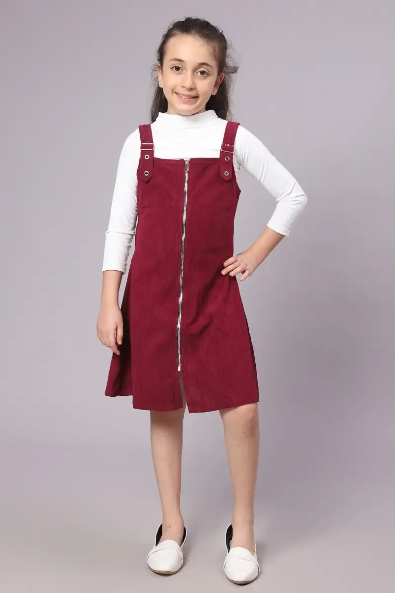Girl's Corduroy Solid Dungaree Set (4-17 Yrs)