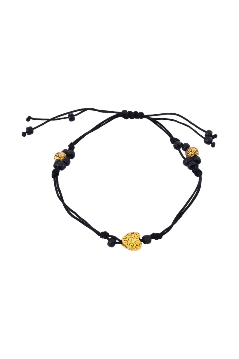 Golden Heart Beads Adjustable Black Thread Anklet for Women