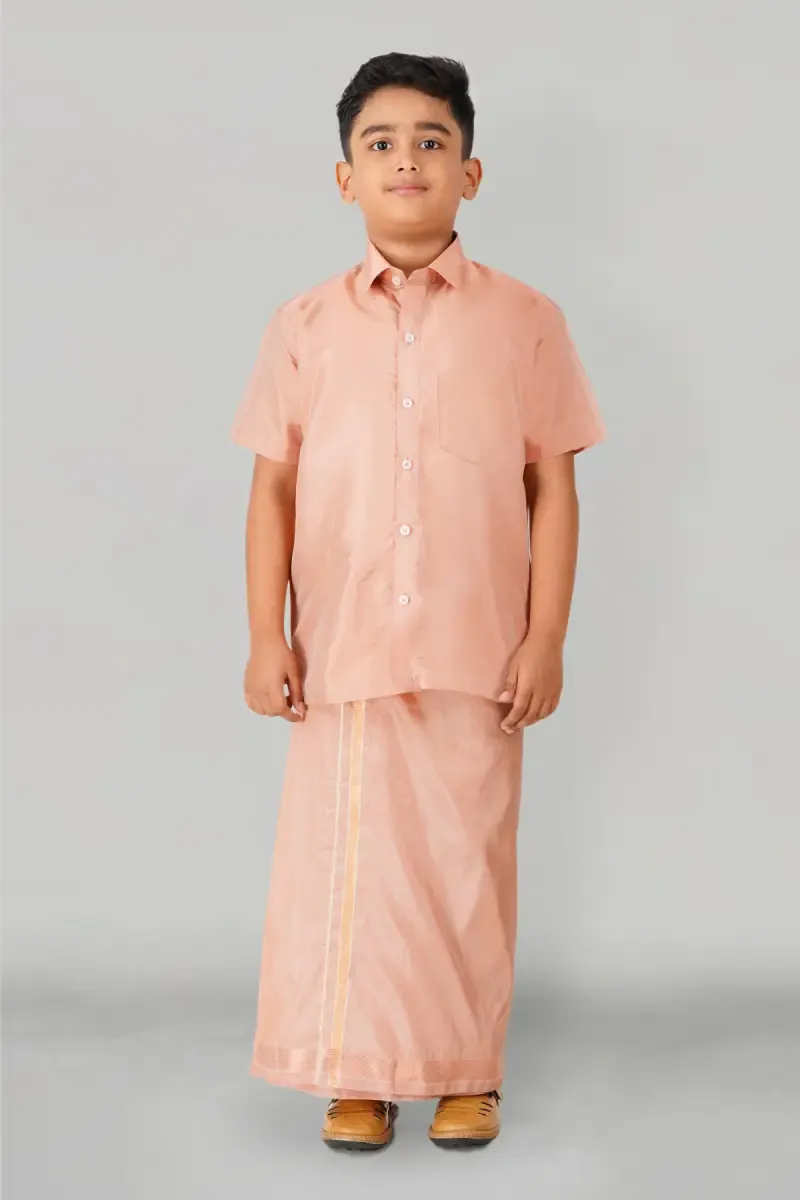 Art Silk Shirt with Dhoti Set for Boy (2-Pcs Set)