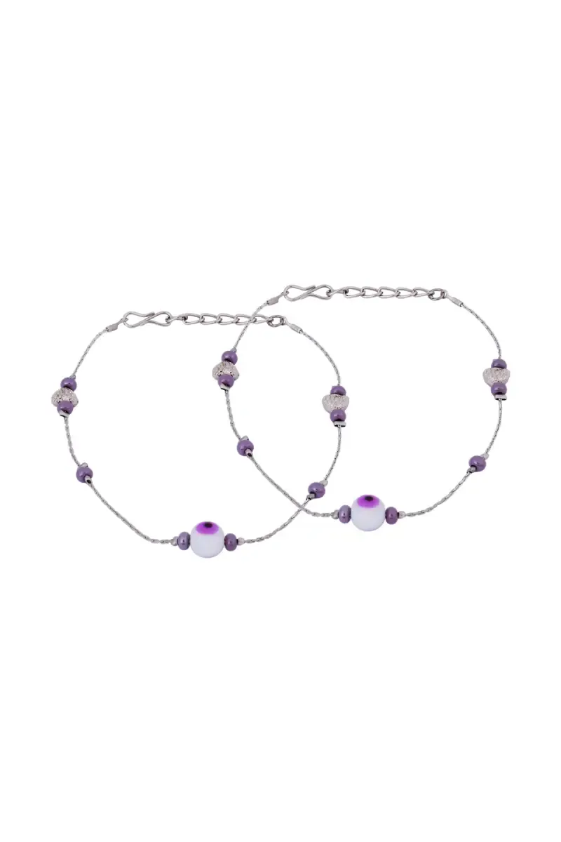 Silver Plated Evil Eye Beads Anklets for Women & Girls
