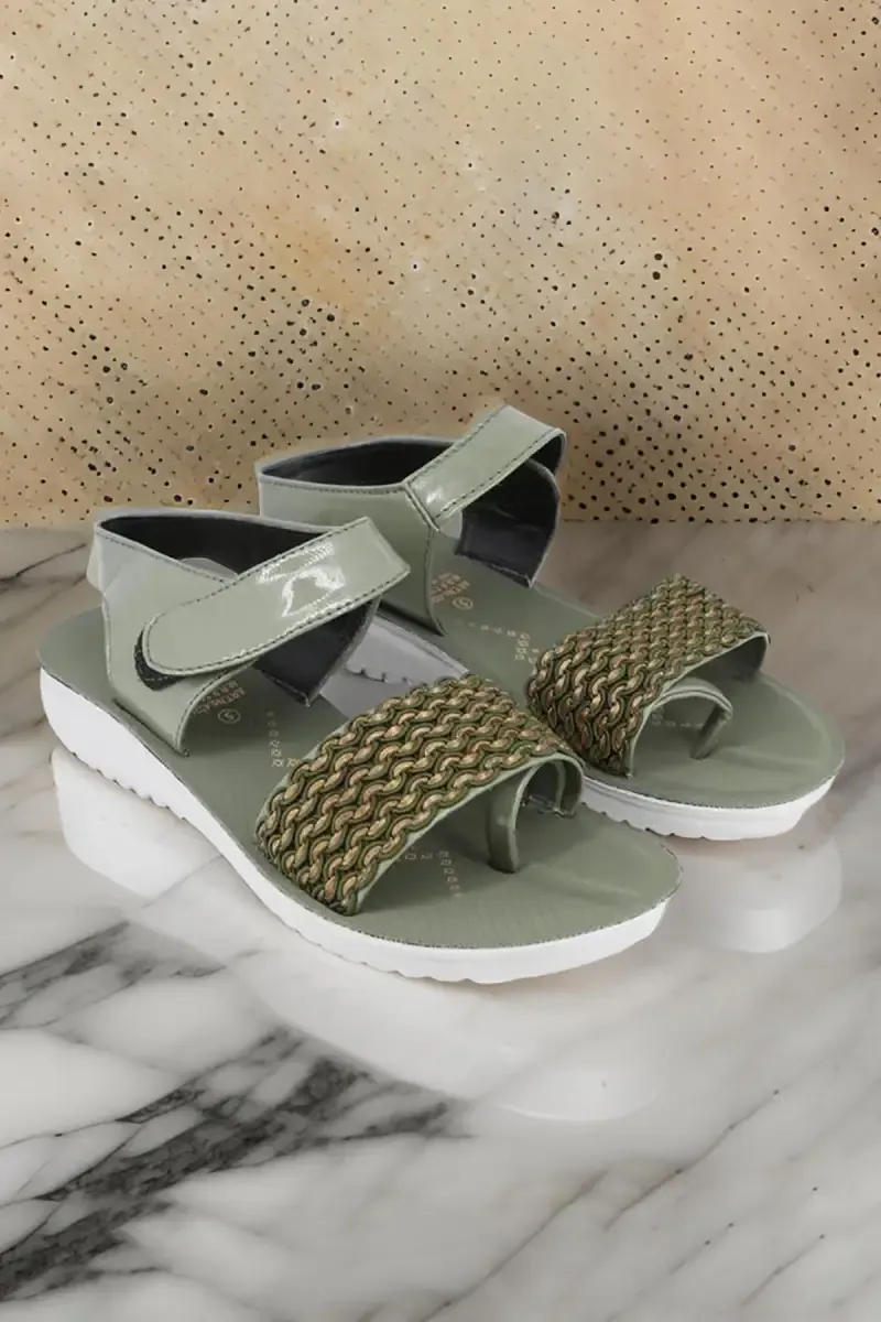 Elegant Woven Strap & Velcro Closure Sandals for Women