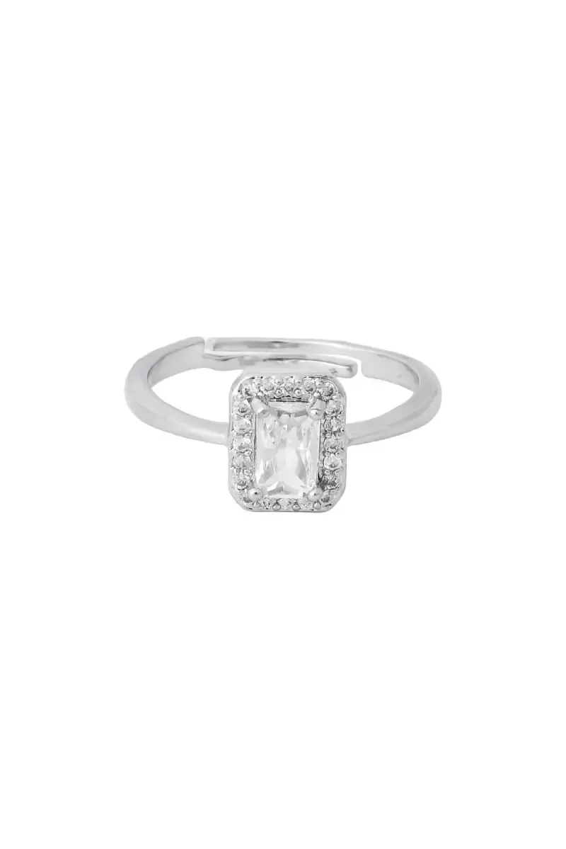 Cubic Zirconia  Silver Plated Adjustable Ring