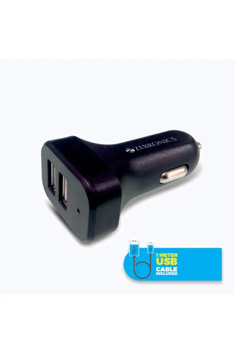Zebronics CC242A3 10.5 W Car Charger with Dual Output, 1m Cable, Short Circuit Protection (Black)