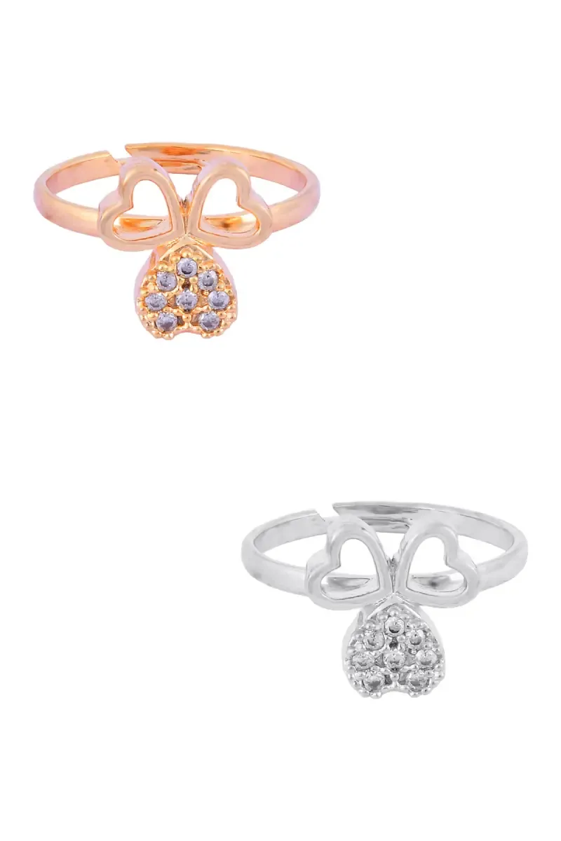 Twin Heart Sparkle Adjustable Rings for Girls & Women - Set of 2