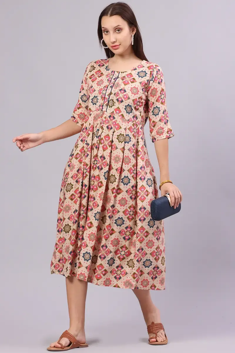 Rayon Abstract Printed Dress for Women
