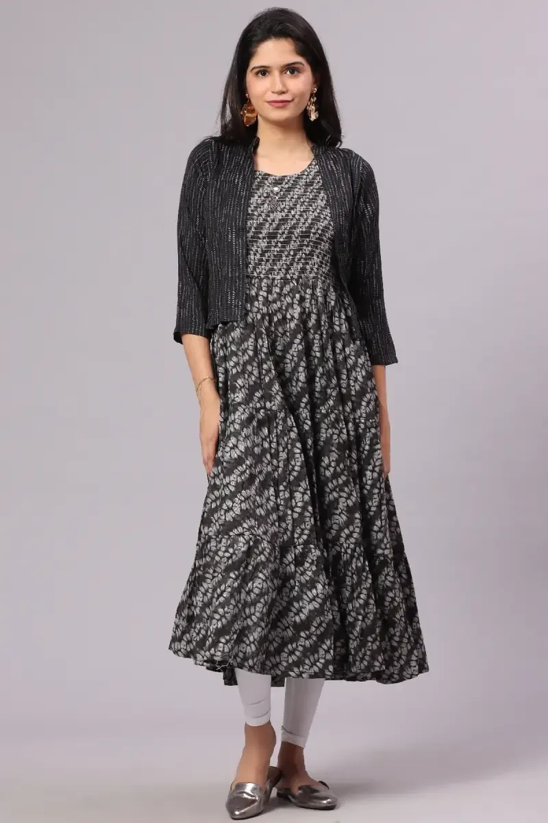 Cotton Blend Printed Dress with Jacket for Women 015088BLAXL