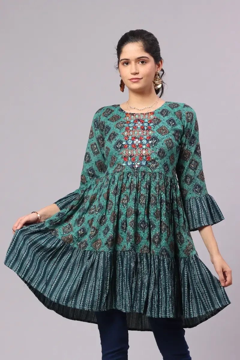 Cotton Blend Printed Tops for Women 015094GREXXL