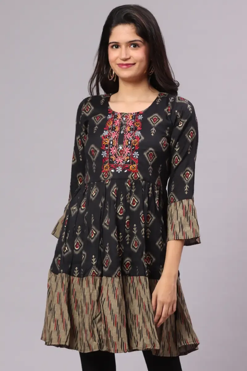 Cotton Blend Printed Tops for Women 015096BLAXXL
