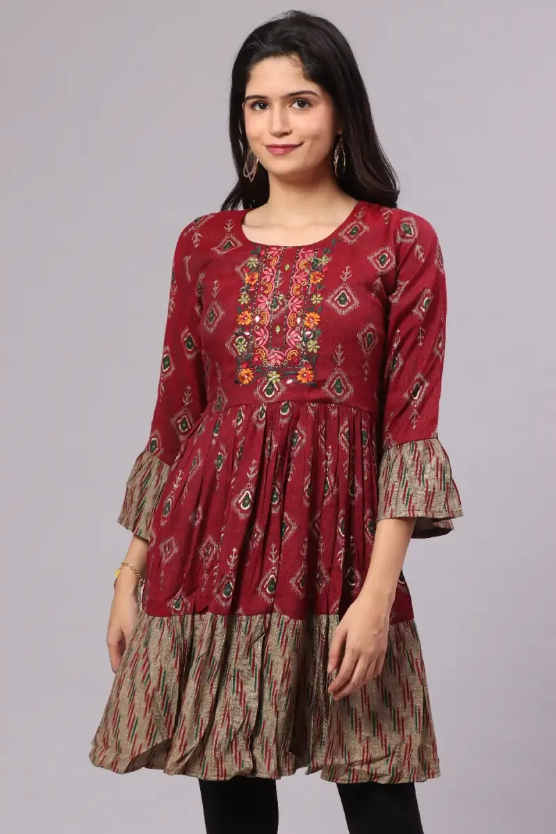 Cotton Blend Printed Tops for Women 015096MARXL