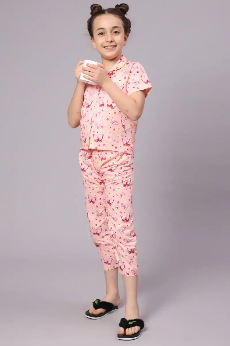 Girl's Cotton Blend Printed Pyjama Set (1 - 10 Yrs)