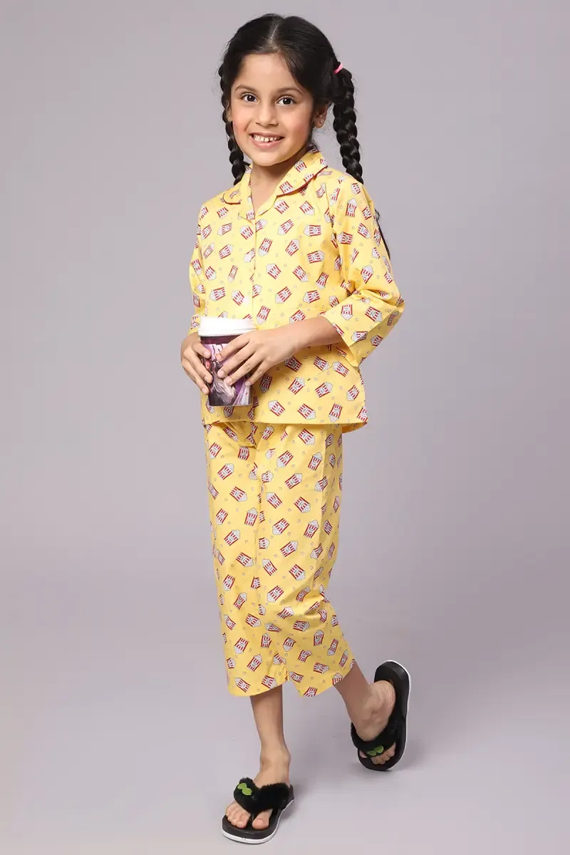 Girl's Cotton Blend  Printed Pyjama Set (1 - 10 Yrs) 015146MUS34YRS