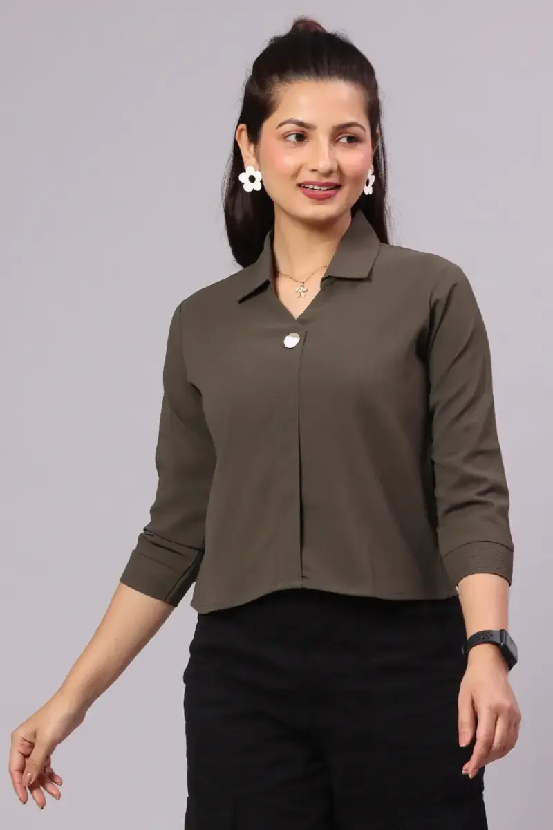 Georgette Solid Shirt Style Top for Women