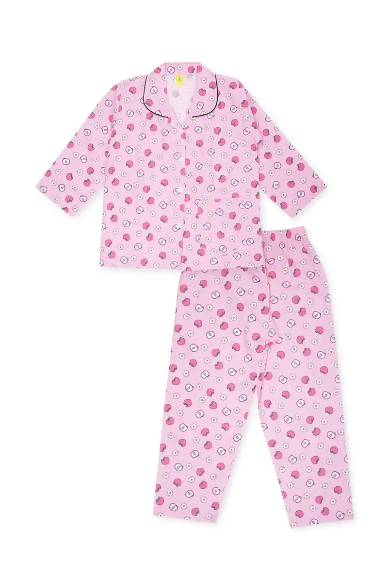Girl's Cotton Blend Printed Pyjama Set (1 - 10 Yrs) 015188BABPIN56YRS