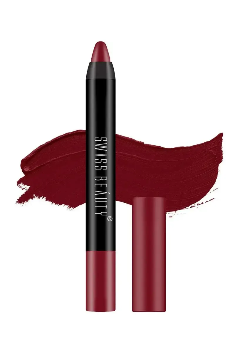 Swiss Beauty Stay On Matte Crayon Lipstick - 3gm (Shade 6, Bloodshot Maroon)