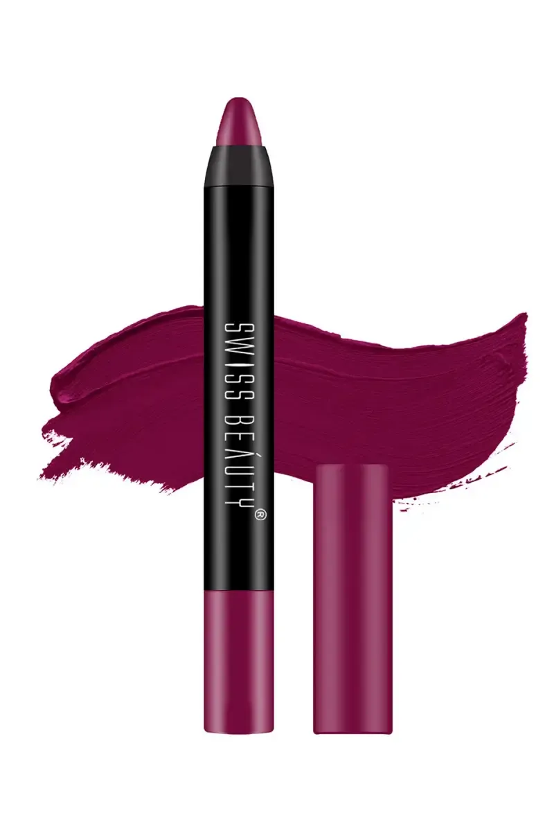 Swiss Beauty Stay On Matte Crayon Lipstick - 3gm (Shade 12, Burgundy)