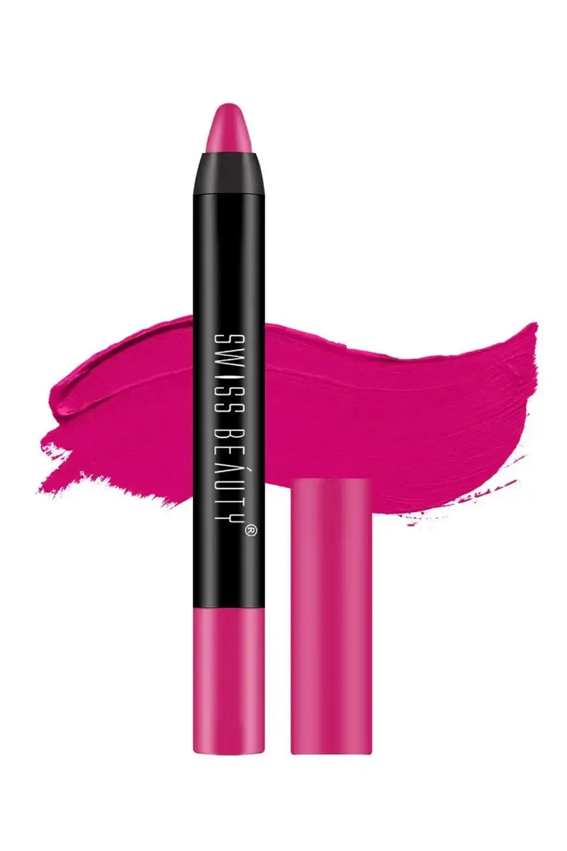Swiss Beauty Stay On Matte Crayon Lipstick - 3gm (Shade 9, Fuchsia Pink)