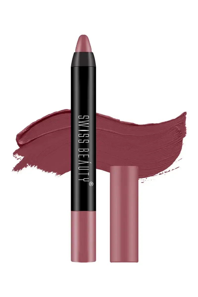 Swiss Beauty Stay On Matte Crayon Lipstick - 3gm (Shade 18, Mauve On )