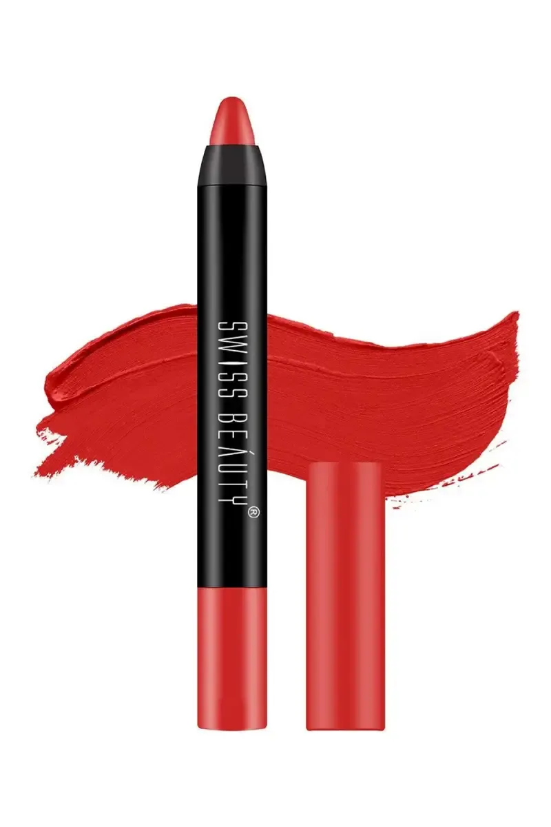 Swiss Beauty Stay On Matte Crayon Lipstick - 3gm (Shade 4, Red Flag)