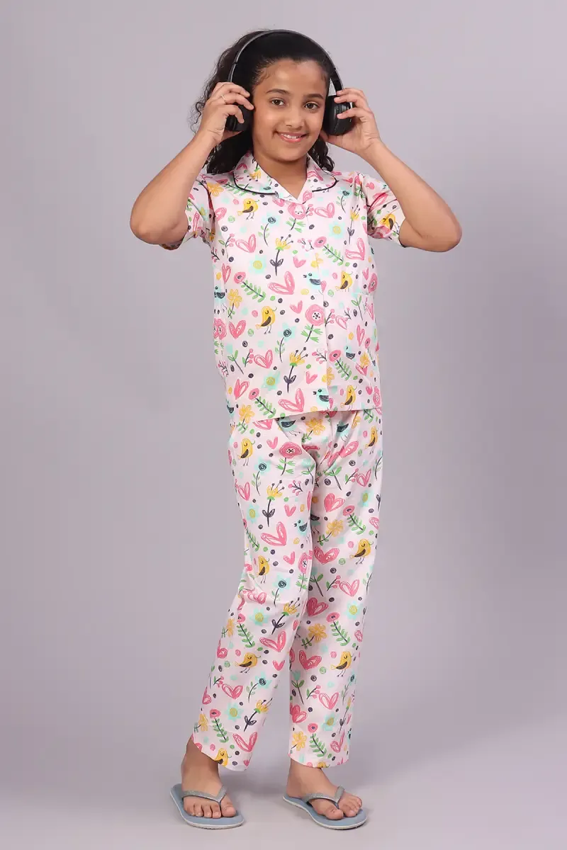 Girl's Cotton Blend Printed Pyjama Set (1 - 10 Yrs)