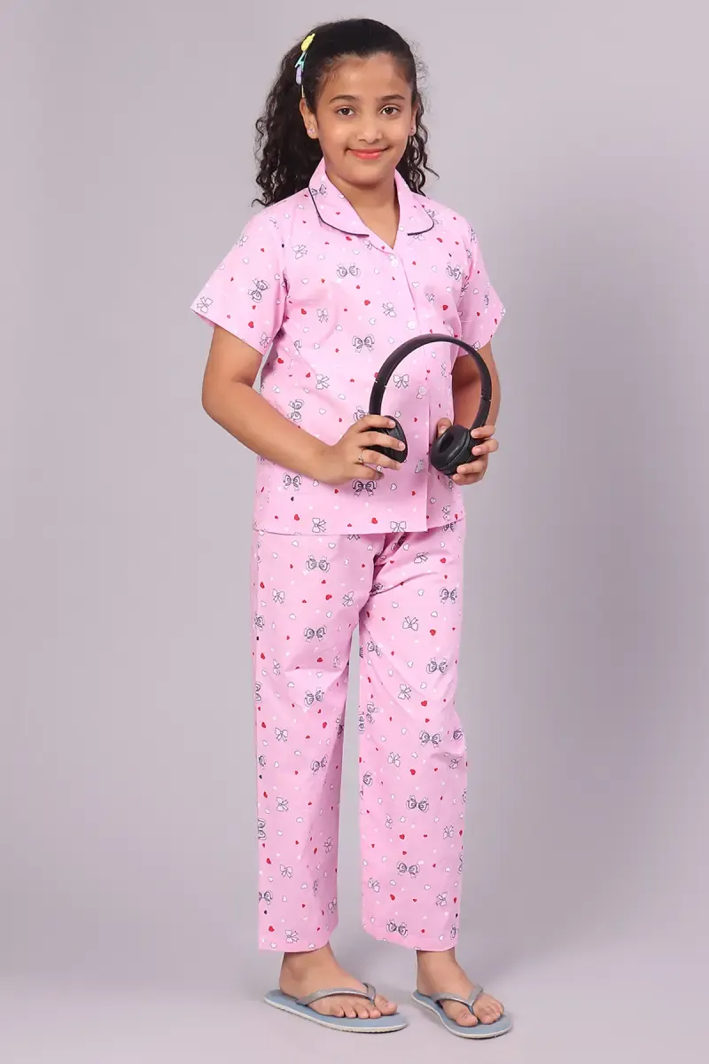 Girl's Cotton Printed Pyjama Set (1 - 10 Yrs) 015571PIN910YRS2