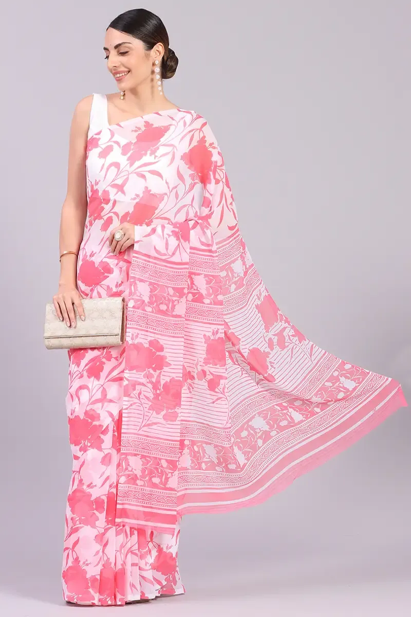 Georgette Printed Saree for Women 015713PINFRESIZ2