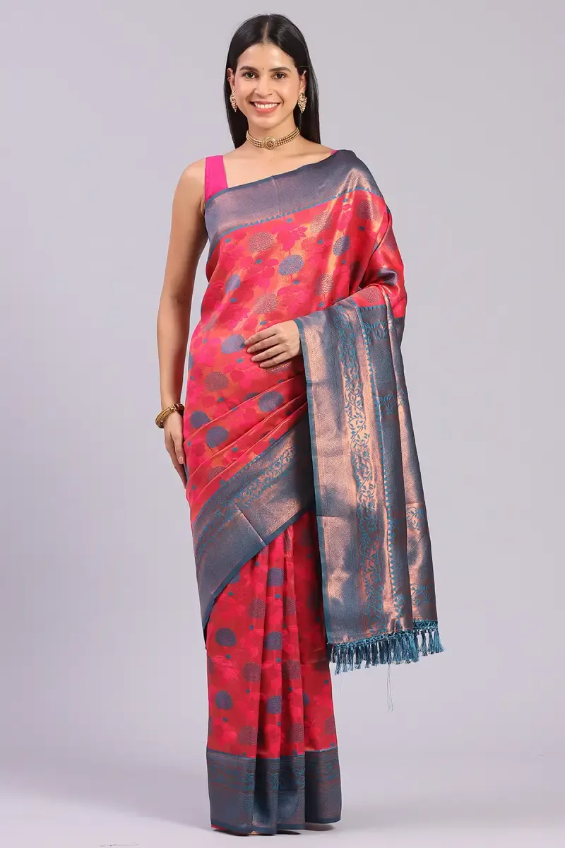 Women's Art Silk Floral Print Saree With Blouse