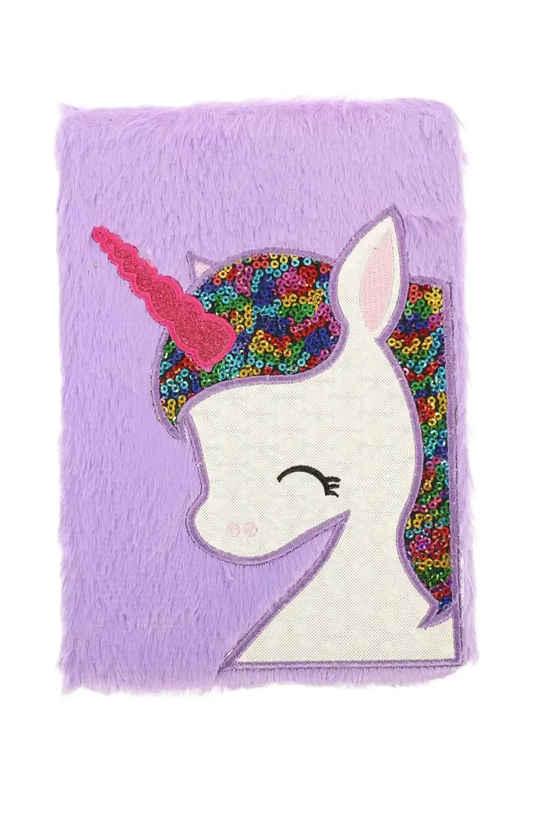 Unicorn Embossed Fur-Covered Ruled Diary for Kids - Purple