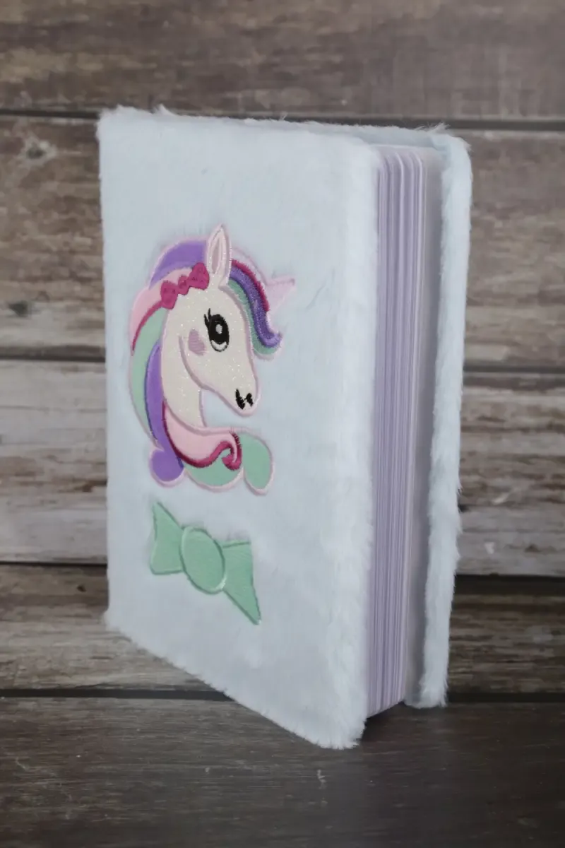 Unicorn Embossed Fur-Covered Ruled Diary for Kids - Blue