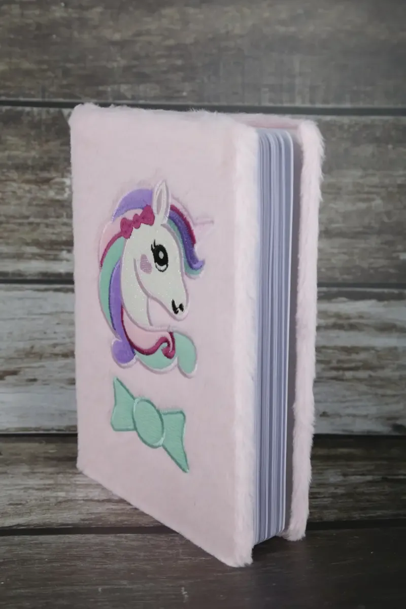 Unicorn Embossed Fur-Covered Ruled Diary for Kids - Pink