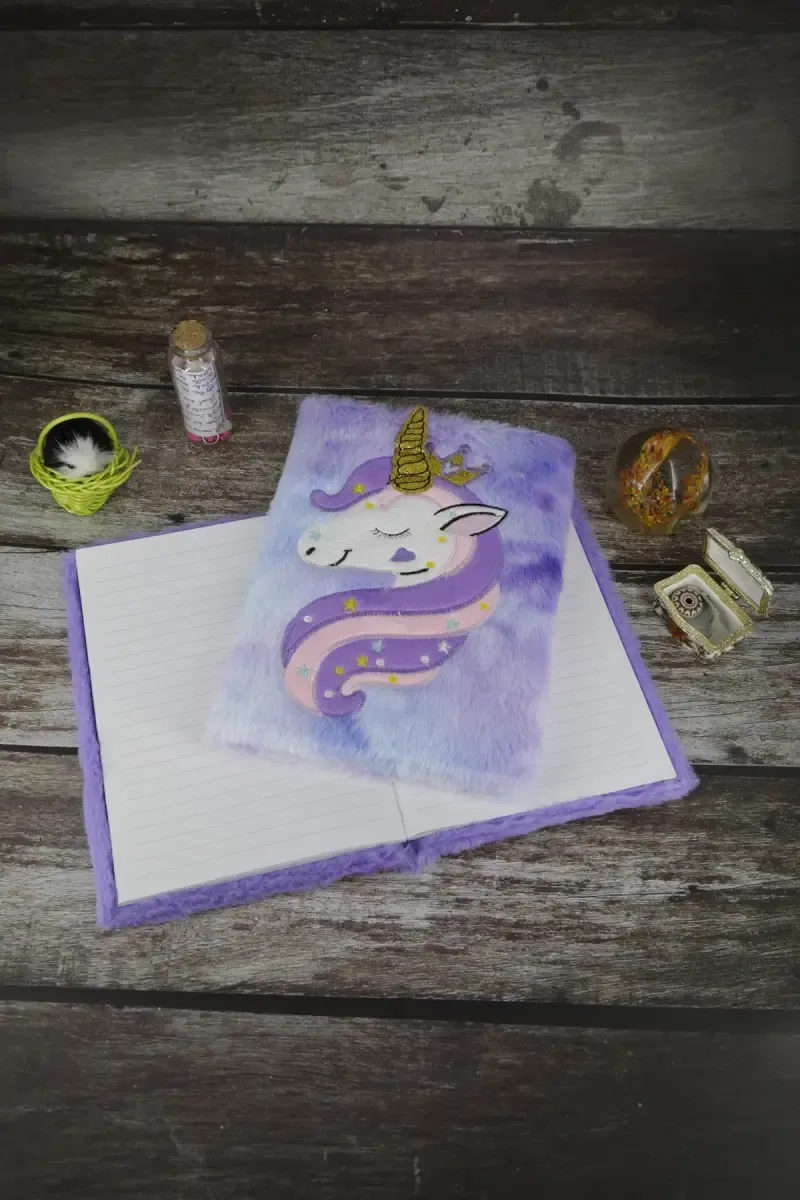 Unicorn Embossed Fur-Covered Ruled Diary for Kids - ( Multicolor )