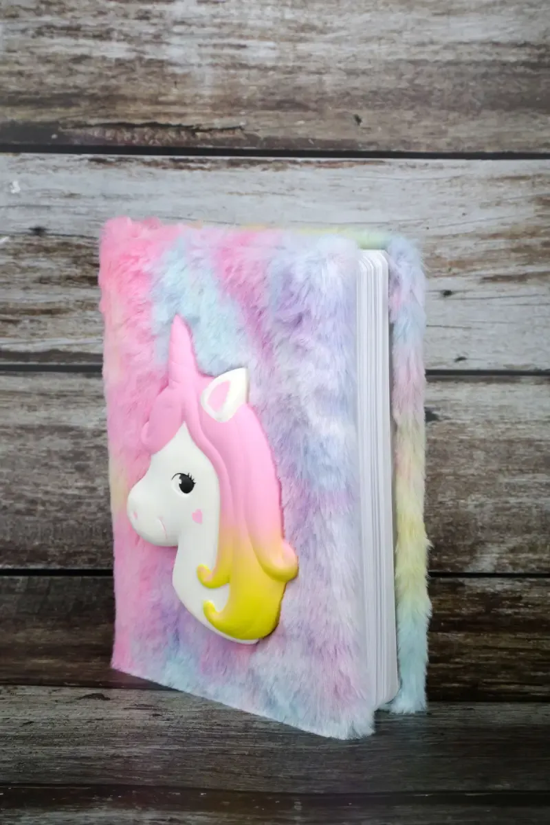 Unicorn Plush Fur-Covered Ruled Diary for Kids