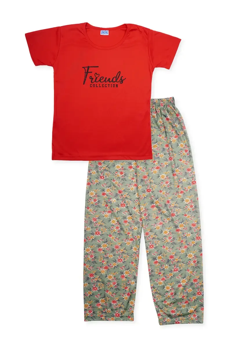 Girl's Polyester Printed Pyjama Set 016084RED34YRS