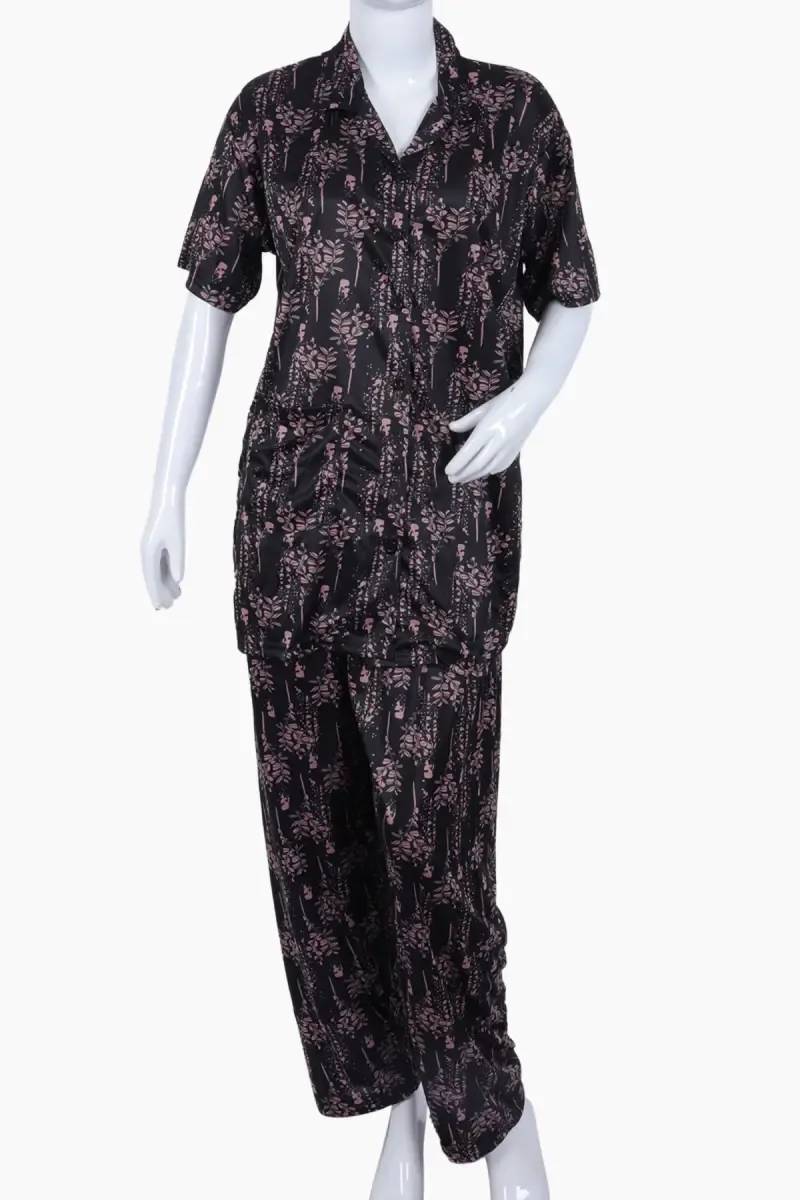 Crepe Botanical Print Shirt with Pyjama Set for Women