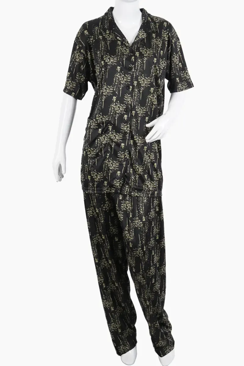 Crepe Botanical Print Shirt with Pyjama Set for Women