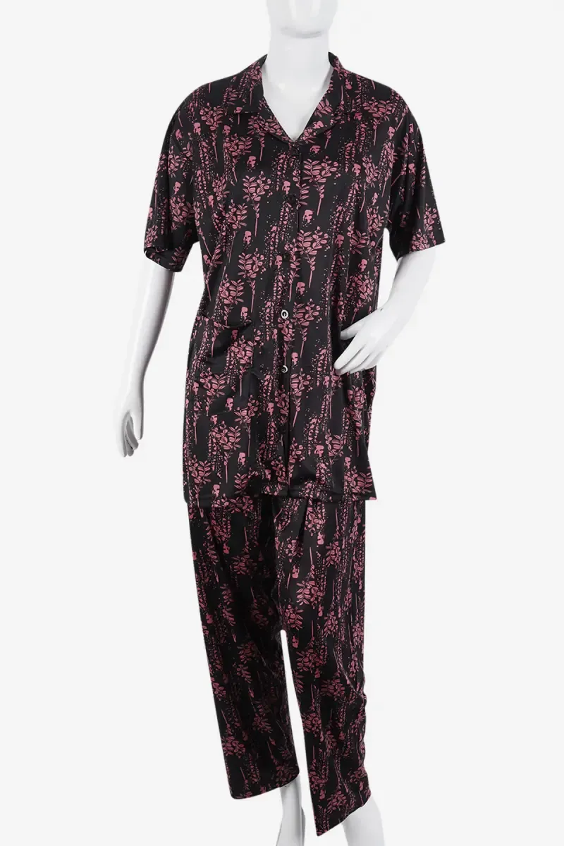 Crepe Botanical Print Shirt with Pyjama Set for Women