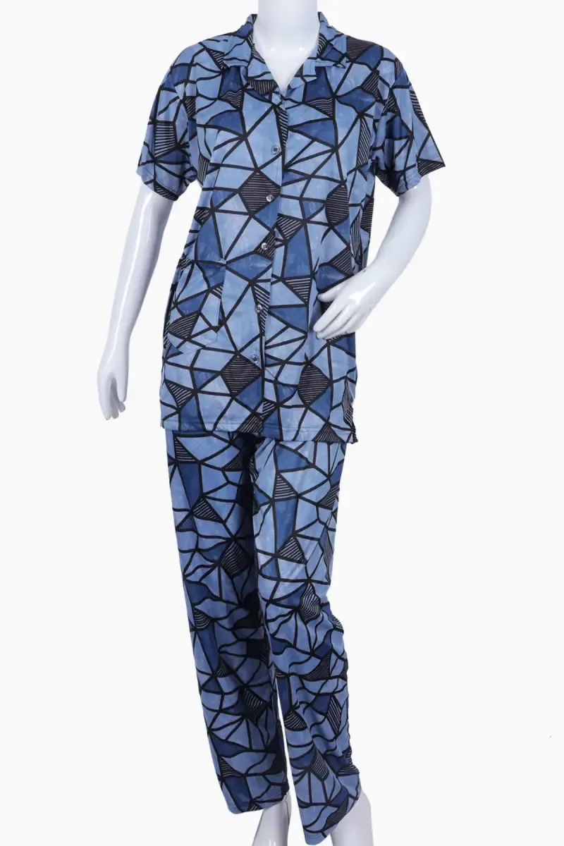 Crepe Abstract Print Shirt with Pyjama Set for Women