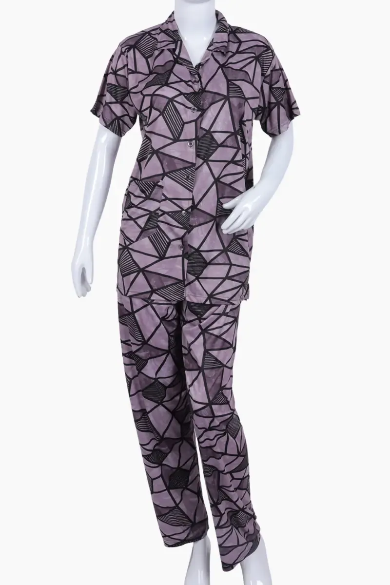 Crepe Abstract Print Shirt with Pyjama Set for Women