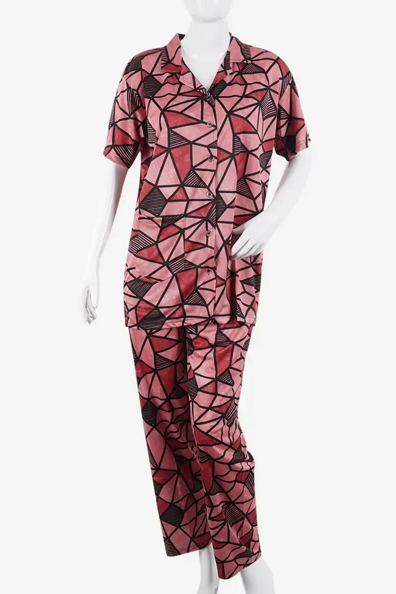 Crepe Abstract Print Shirt with Pyjama Set for Women