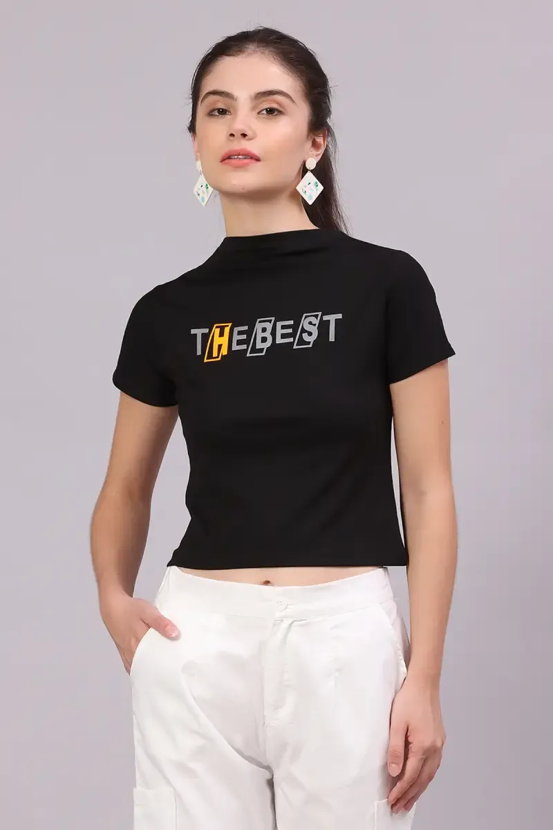 Cotton Lycra Typographic Printed T-Shirt for Women 016311LBLA